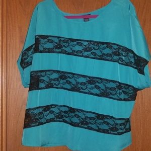 Plus Size Teal and Black Lace Top